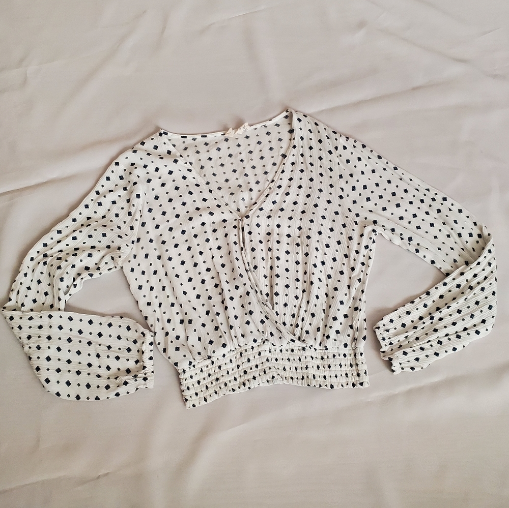 White Patterned Cross Front Top